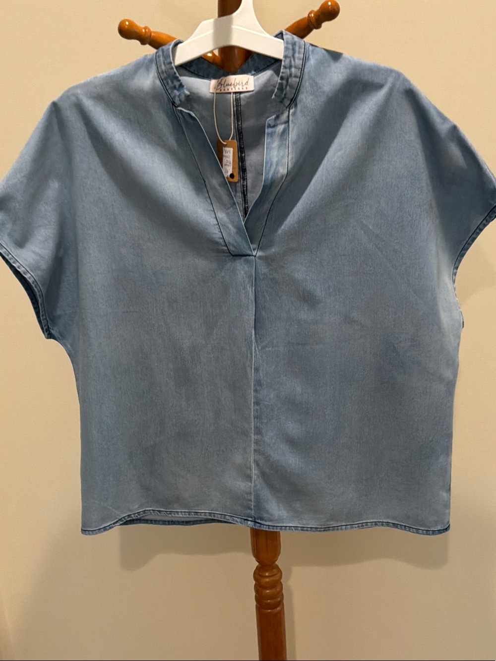 Bluebird boutique oversized blue denim 100% cotton enzyme wash popover size S